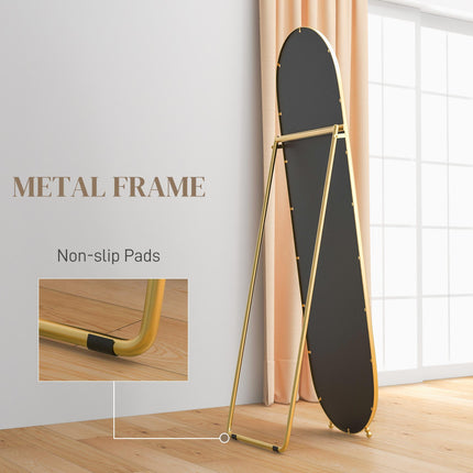 Three-Way Curved Full Length Mirror with Metal Frame - Gold Tone