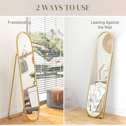 Three-Way Curved Full Length Mirror with Metal Frame - Gold Tone