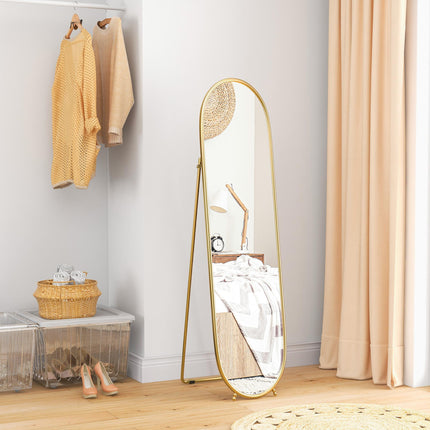 Three-Way Curved Full Length Mirror with Metal Frame - Gold Tone