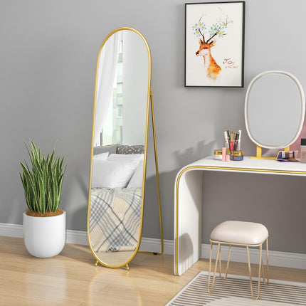Three-Way Curved Full Length Mirror with Metal Frame - Gold Tone