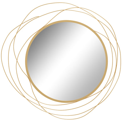 Abstract Metal Wire Wall Mirror with Hanging Accessories - Gold Tone