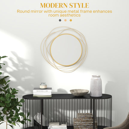 Abstract Metal Wire Wall Mirror with Hanging Accessories - Gold Tone