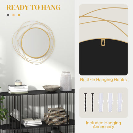 Abstract Metal Wire Wall Mirror with Hanging Accessories - Gold Tone