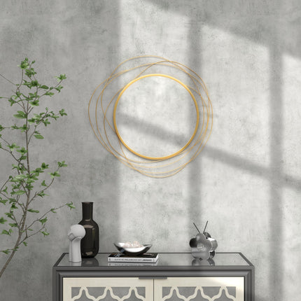 Abstract Metal Wire Wall Mirror with Hanging Accessories - Gold Tone