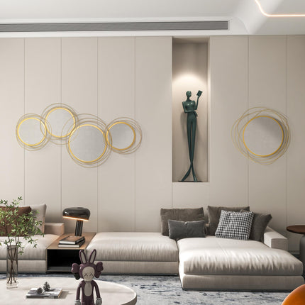 Abstract Metal Wire Wall Mirror with Hanging Accessories - Gold Tone