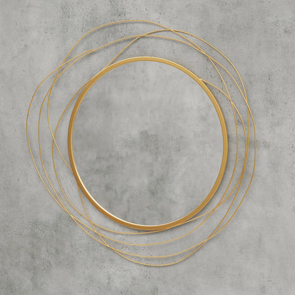 Abstract Metal Wire Wall Mirror with Hanging Accessories - Gold Tone