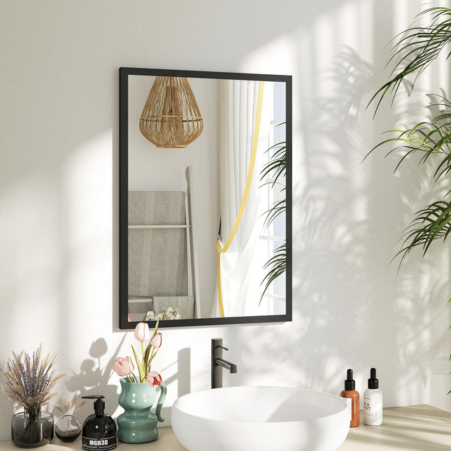 70 x 50 cm Wall-Mounted Bathroom Mirror for Living Room, Bedroom, Hallway - Black