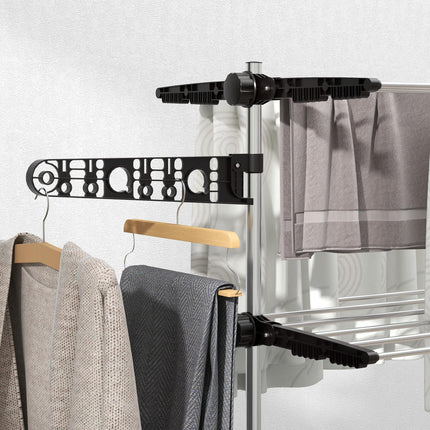 Four-Shelf Collapsible Clothes Horse with Side Arms and Wheels - Black