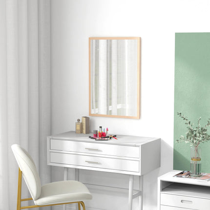 HOMCOM Wall Bathroom Mirror, 70 x 50 cm Wall-Mounted Mirror for Living Room, Bedroom, Hallway, Natural Wood