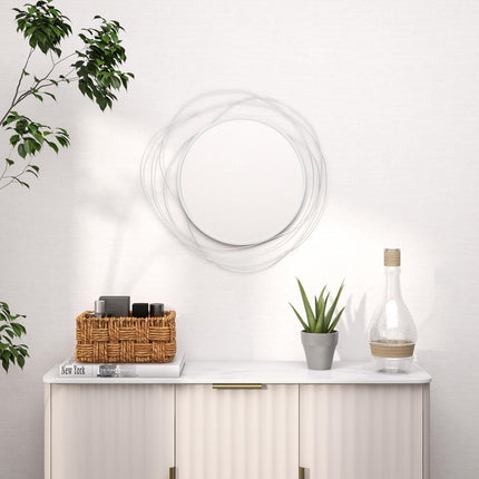 Abstract Metal Wire Wall Mirror with Hanging Accessories - Silver