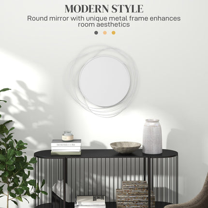 Abstract Metal Wire Wall Mirror with Hanging Accessories - Silver