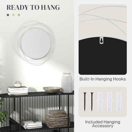Abstract Metal Wire Wall Mirror with Hanging Accessories - Silver