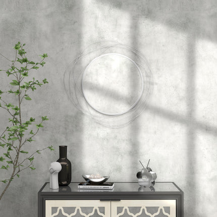 Abstract Metal Wire Wall Mirror with Hanging Accessories - Silver