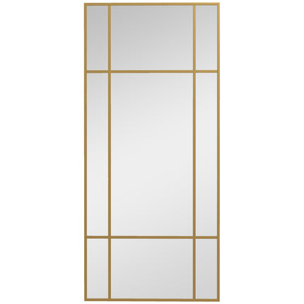 Decorative Grid Wall Mirror with Back Hooks 110x50 cm - Gold Tone