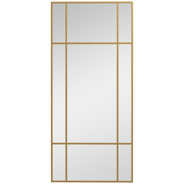 Decorative Grid Wall Mirror with Back Hooks 110x50 cm - Gold Tone