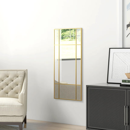 Decorative Grid Wall Mirror with Back Hooks 110x50 cm - Gold Tone