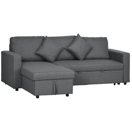 3 Seater Corner Sofa Bed with Storage and Reversible Chaise Lounge - Dark Grey