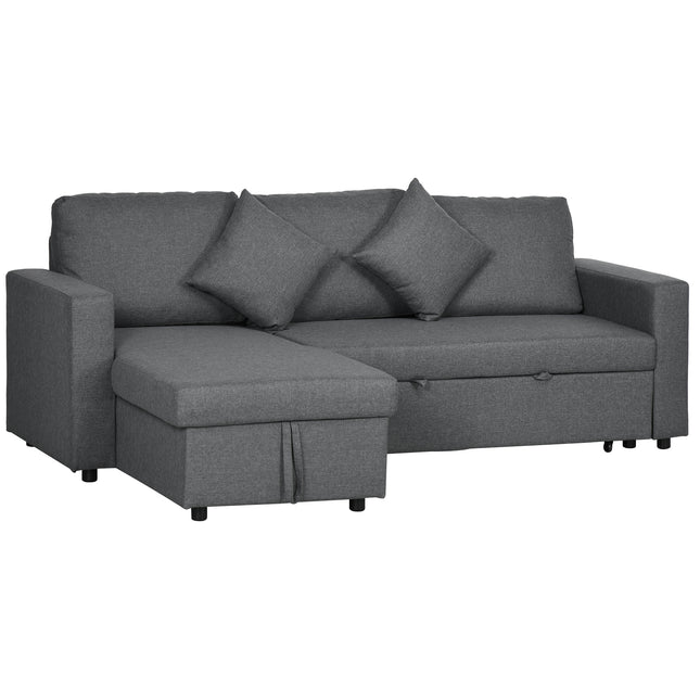 3 Seater Corner Sofa Bed with Storage and Reversible Chaise Lounge - Dark Grey