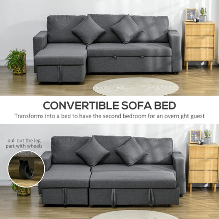 3 Seater Corner Sofa Bed with Storage and Reversible Chaise Lounge - Dark Grey
