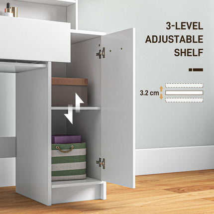Modern Dressing Table with Mirror, Stool & Storage - White