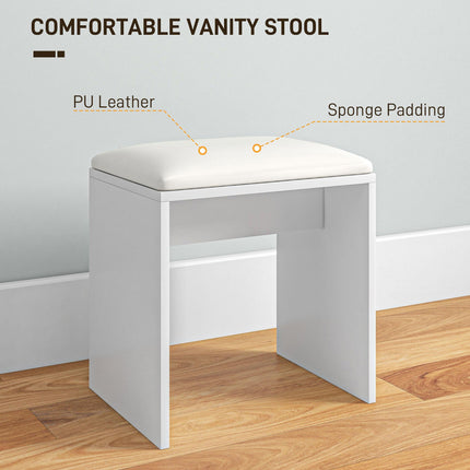 Modern Dressing Table with Mirror, Stool & Storage - White