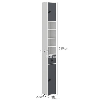 180cm Slim Bathroom Cabinet with Drawer, Shelves & Cupboards - Grey