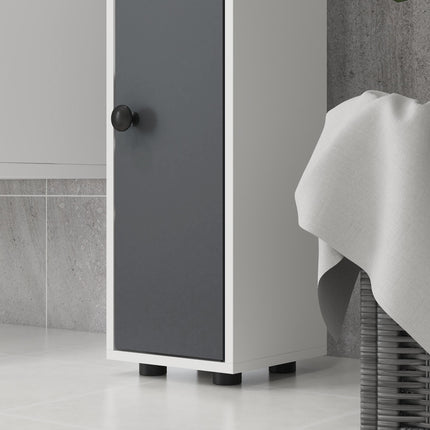 180cm Slim Bathroom Cabinet with Drawer, Shelves & Cupboards - Grey