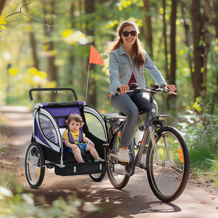 Baby Bike Trailer with 5 Point Harness, Steel Frame, Reflectors, Safety Flag, Hitch Coupler, Purple