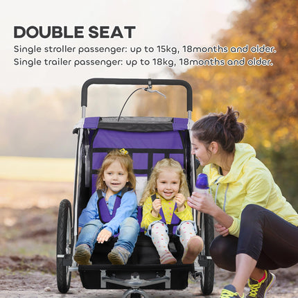 Baby Bike Trailer with 5 Point Harness, Steel Frame, Reflectors, Safety Flag, Hitch Coupler, Purple