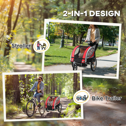 Baby Bike Trailer, Child Bicycle Trailer with 5 Point Harness, Steel Frame, Reflectors, Safety Flag, Hitch Coupler, Red