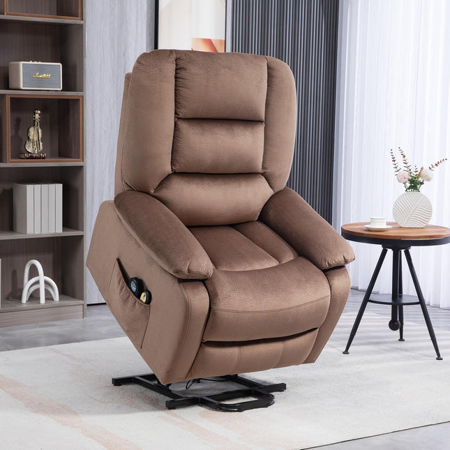Electric Lift and Recline Massage Armchair with Remote Control - Brown