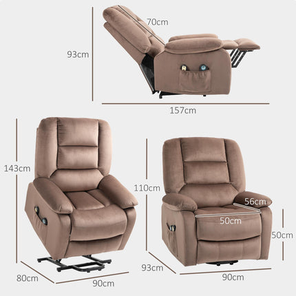 Electric Lift and Recline Massage Armchair with Remote Control - Brown