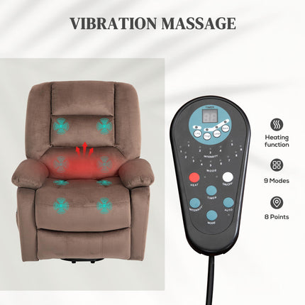 Electric Lift and Recline Massage Armchair with Remote Control - Brown