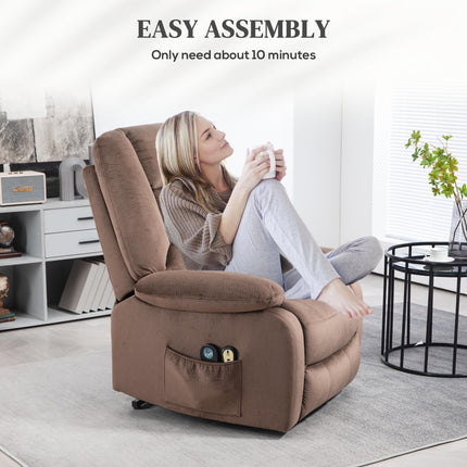 Electric Lift and Recline Massage Armchair with Remote Control - Brown