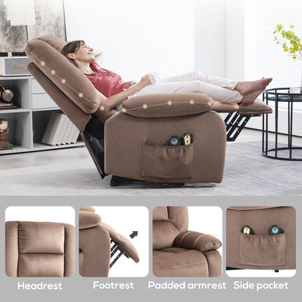 Electric Lift and Recline Massage Armchair with Remote Control - Brown
