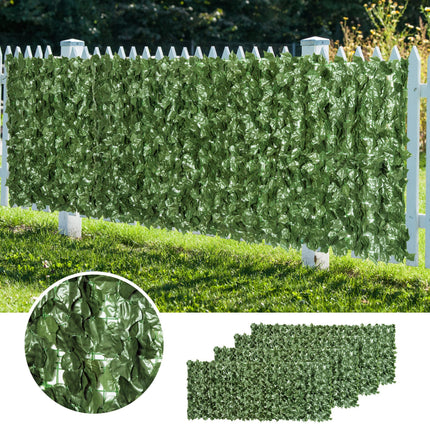 Set of 4 Artificial Leaf Hedge Privacy Fence Panels 240x100 cm - Dark Green