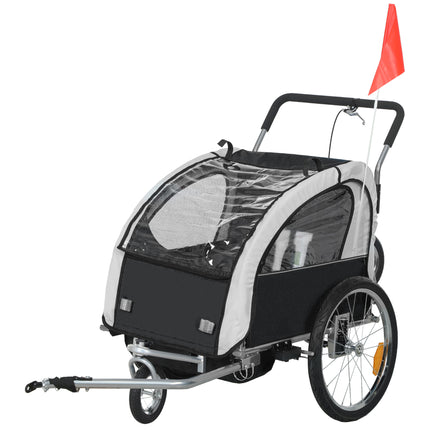 2 Seat Baby Bike Trailer with 5 Point Harness, Safety Flag & Reflectors for 18+ Months - Black