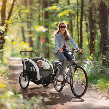 2 Seat Baby Bike Trailer with 5 Point Harness, Safety Flag & Reflectors for 18+ Months - Black