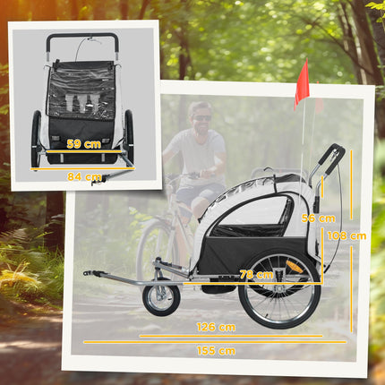 2 Seat Baby Bike Trailer with 5 Point Harness, Safety Flag & Reflectors for 18+ Months - Black