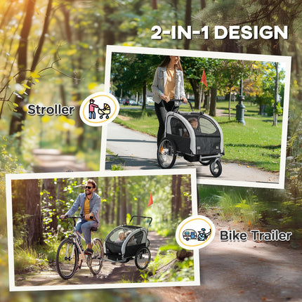 2 Seat Baby Bike Trailer with 5 Point Harness, Safety Flag & Reflectors for 18+ Months - Black