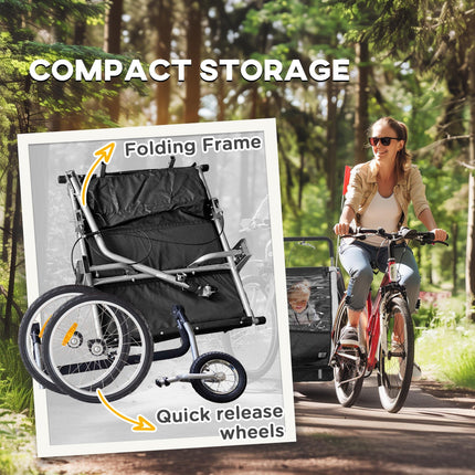 2 Seat Baby Bike Trailer with 5 Point Harness, Safety Flag & Reflectors for 18+ Months - Black