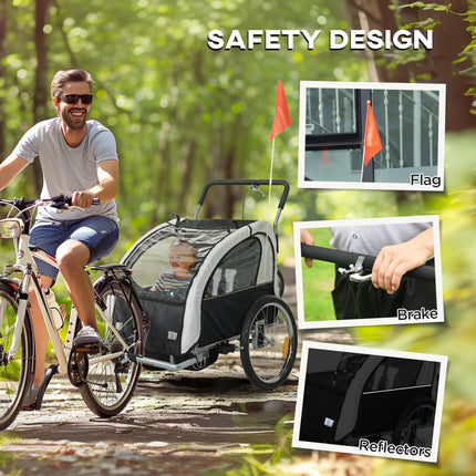 2 Seat Baby Bike Trailer with 5 Point Harness, Safety Flag & Reflectors for 18+ Months - Black
