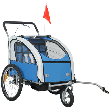 2 Seat Baby Bike Trailer with 5 Point Harness, Safety Flag & Reflectors for 18+ Months - Blue