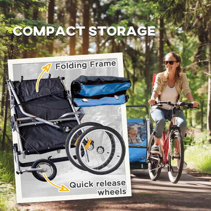 2 Seat Baby Bike Trailer with 5 Point Harness, Safety Flag & Reflectors for 18+ Months - Blue