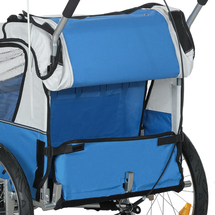 2 Seat Baby Bike Trailer with 5 Point Harness, Safety Flag & Reflectors for 18+ Months - Blue