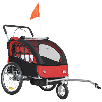 2 Seat Baby Bike Trailer with 5-Point Harness, Safety Flag & Reflectors for 18+ Months - Red