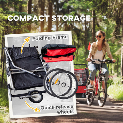 2 Seat Baby Bike Trailer with 5-Point Harness, Safety Flag & Reflectors for 18+ Months - Red