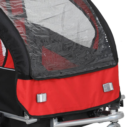2 Seat Baby Bike Trailer with 5-Point Harness, Safety Flag & Reflectors for 18+ Months - Red