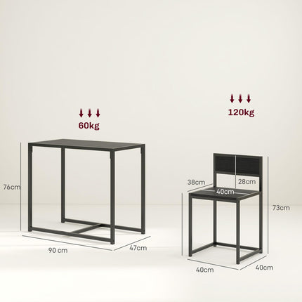Dining Table and Chairs Set 2, Dining Room Sets, Rectangular Space Saving Table and 2 Chairs for Compact Kitchens, Steel Frame, Black
