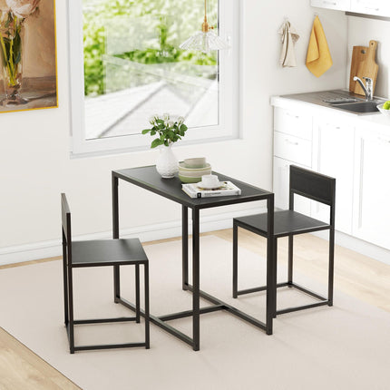 Dining Table and Chairs Set 2, Dining Room Sets, Rectangular Space Saving Table and 2 Chairs for Compact Kitchens, Steel Frame, Black